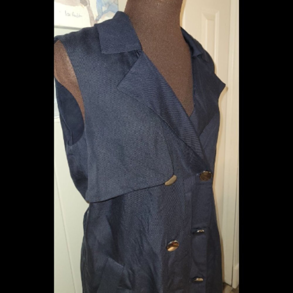 Zara Basic Dress Dark Blue Buttons Suit Dress Size Medium - Picture 2 of 7